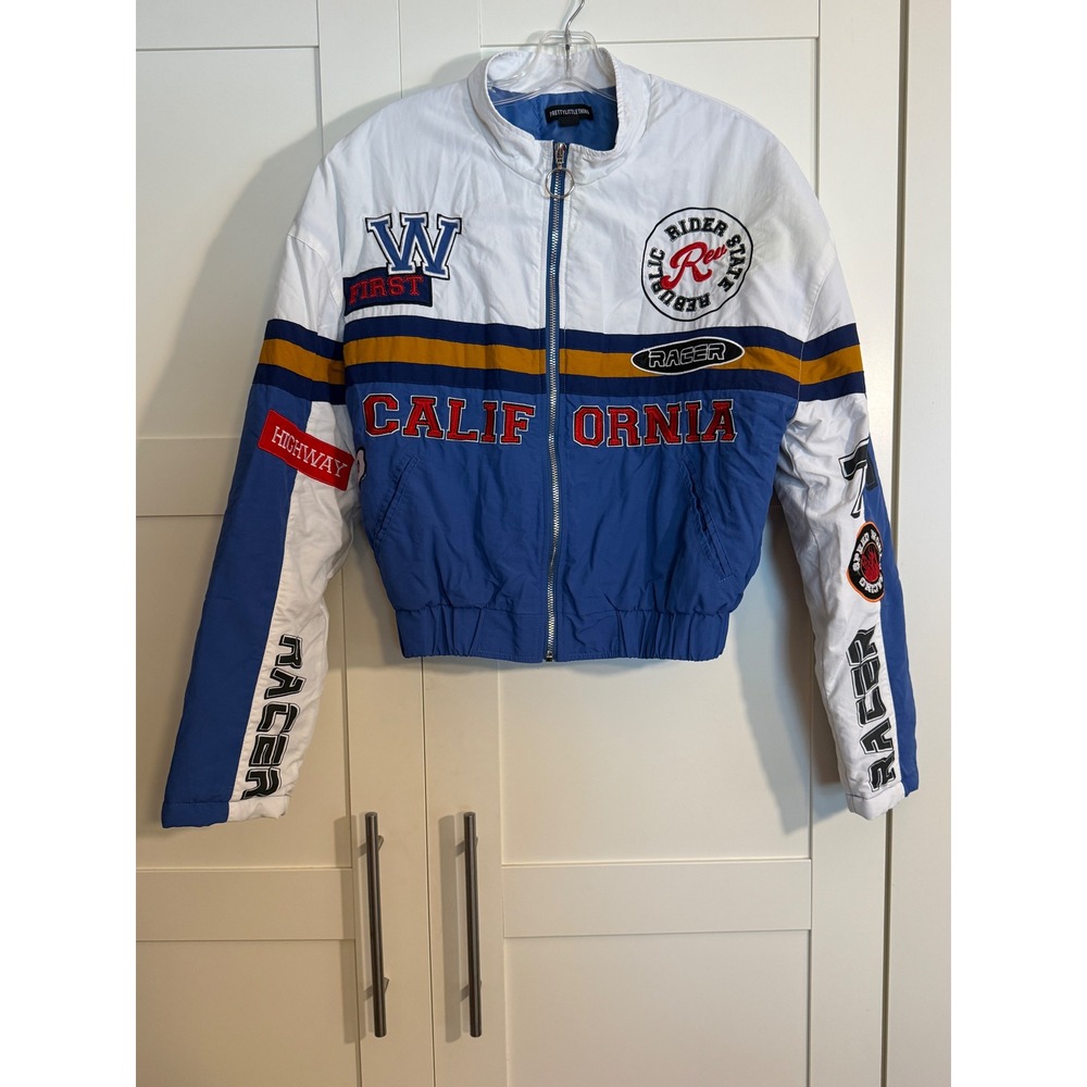 PrettyLittleThing California Racer Jacket‎ White Blue Gold Red XS